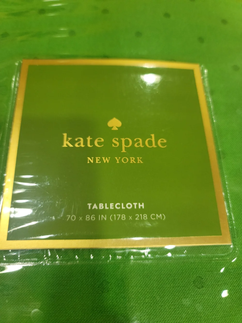 kate spade Bright Green Tablecloth with Gold Logo Accent
